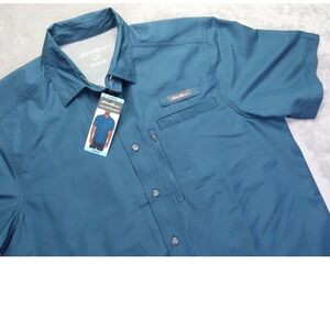 Eddie Bauer Men's Tech Woven Shirt Majolica Blue L Short Sleeve UPF 40 EMT4970S